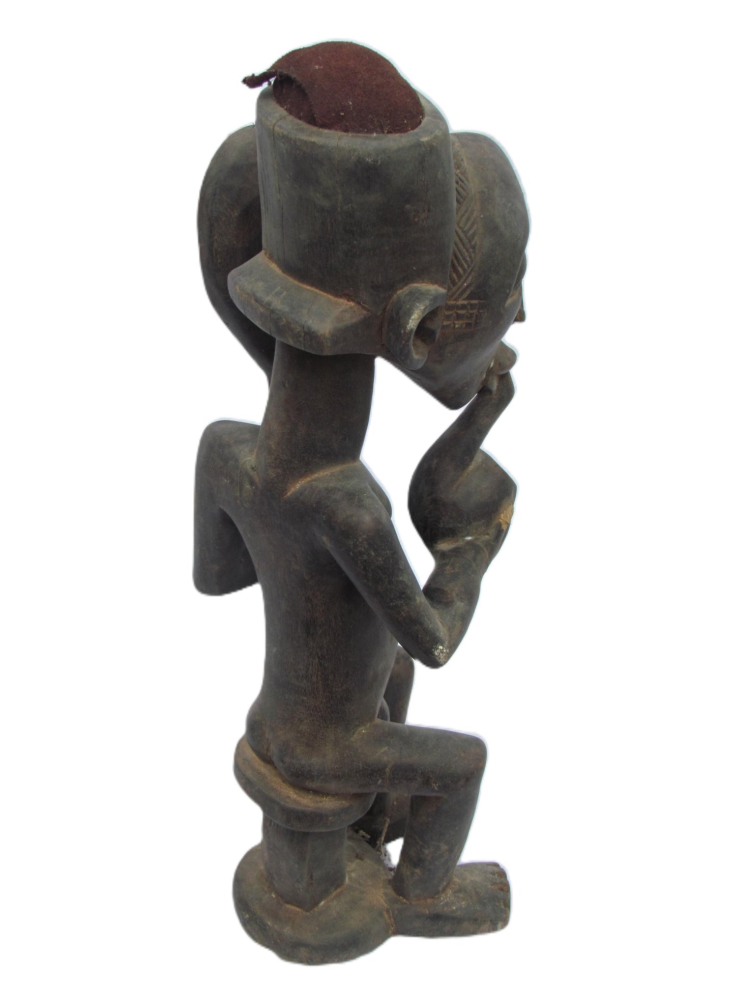 Vintage Luba Tribe "Smoking Peace Man" Statue Carved Wood Congo Vintage Original Sculpture Eastern DRC Africa Rare Floor Table Shelf Art Old
