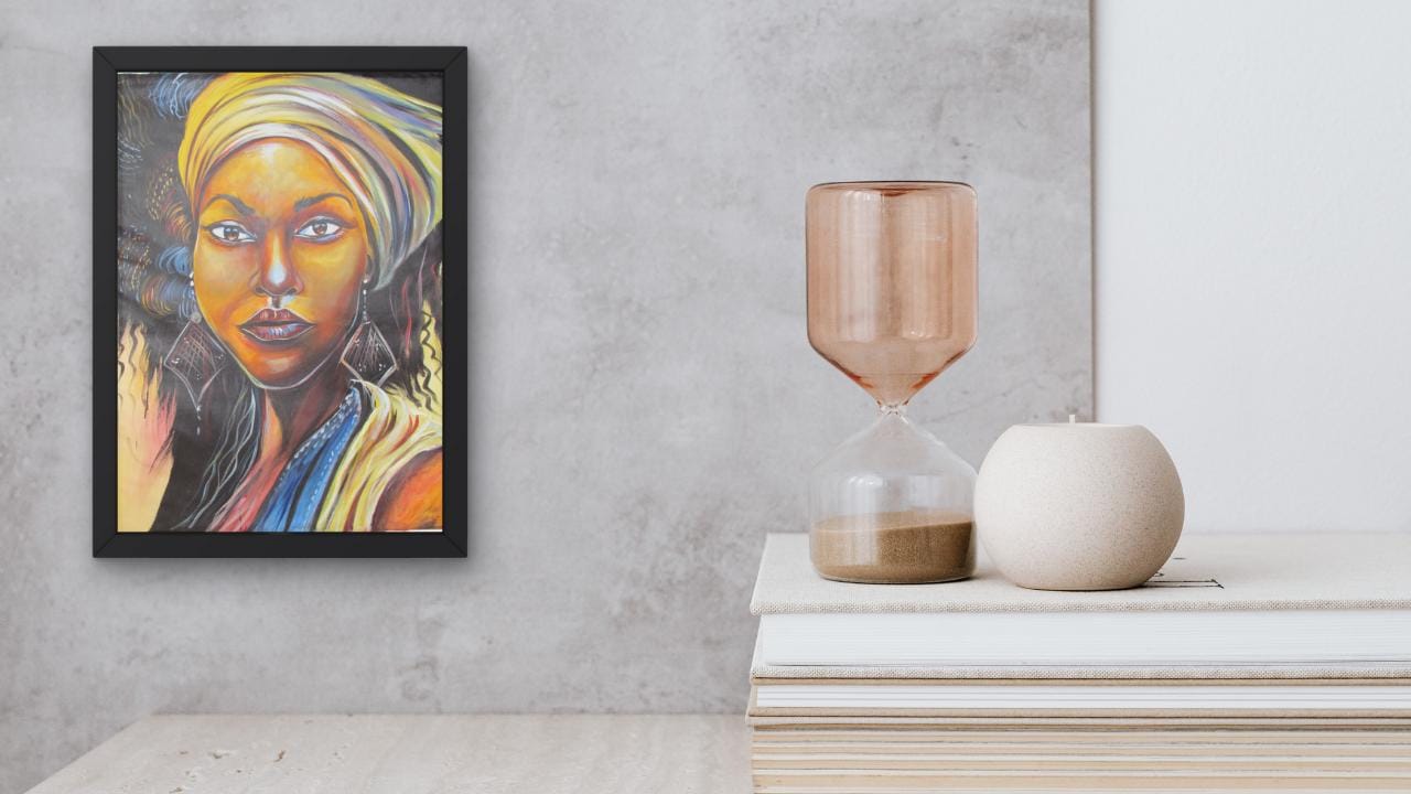 Toile d'art ethnique | Impression murale représentant une femme africaine | Décoration d'intérieur encadrée