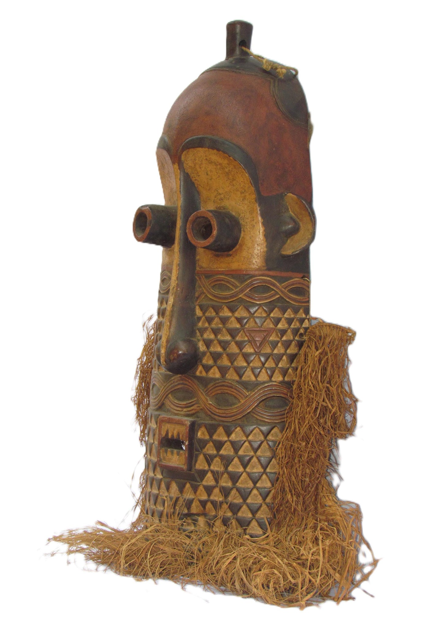 Rare African Tribal Brown Mask from MBOLE tribe with a Long nose, Primitive art DRC Zaire ethnographic art ethnic object home decor.