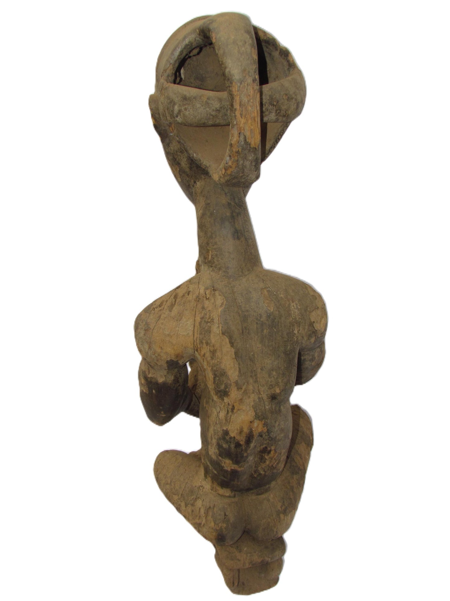 Sculpture originale en bois sculpté vintage de la tribu Luba « Homme qui fume » en RDC, Afrique