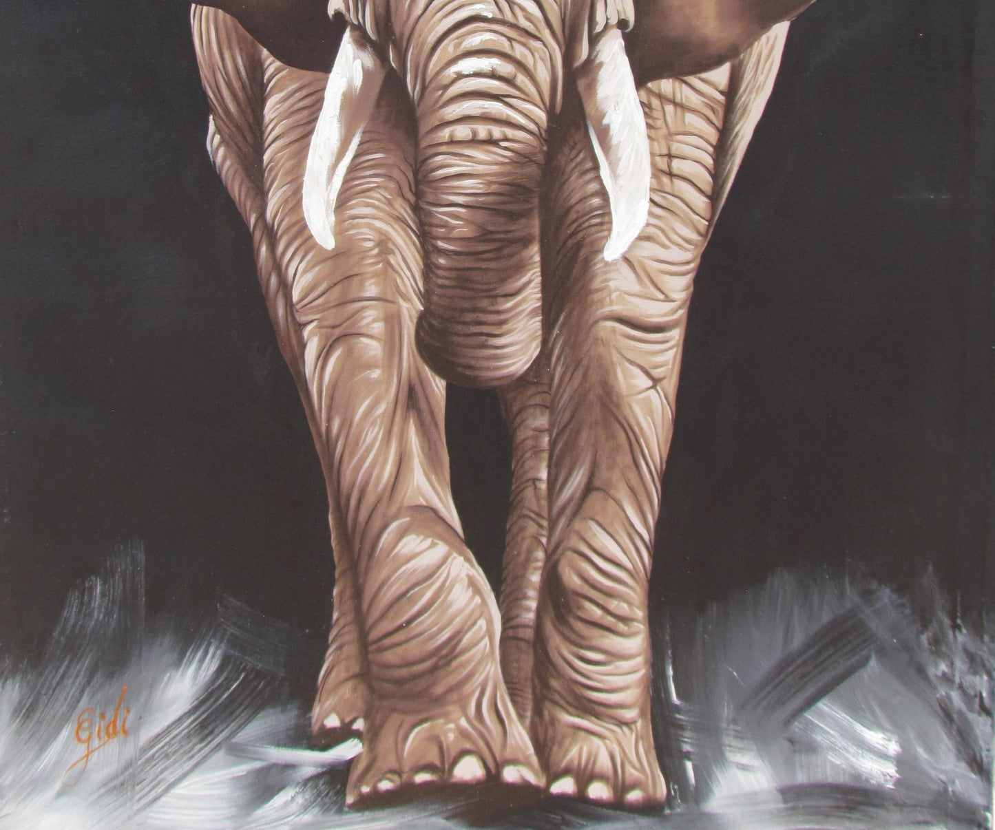 Tableau sur toile représentant un éléphant d'Afrique – Peinture acrylique réaliste représentant un animal sauvage, décoration murale faite à la main, décoration safari, sans cadre et signée