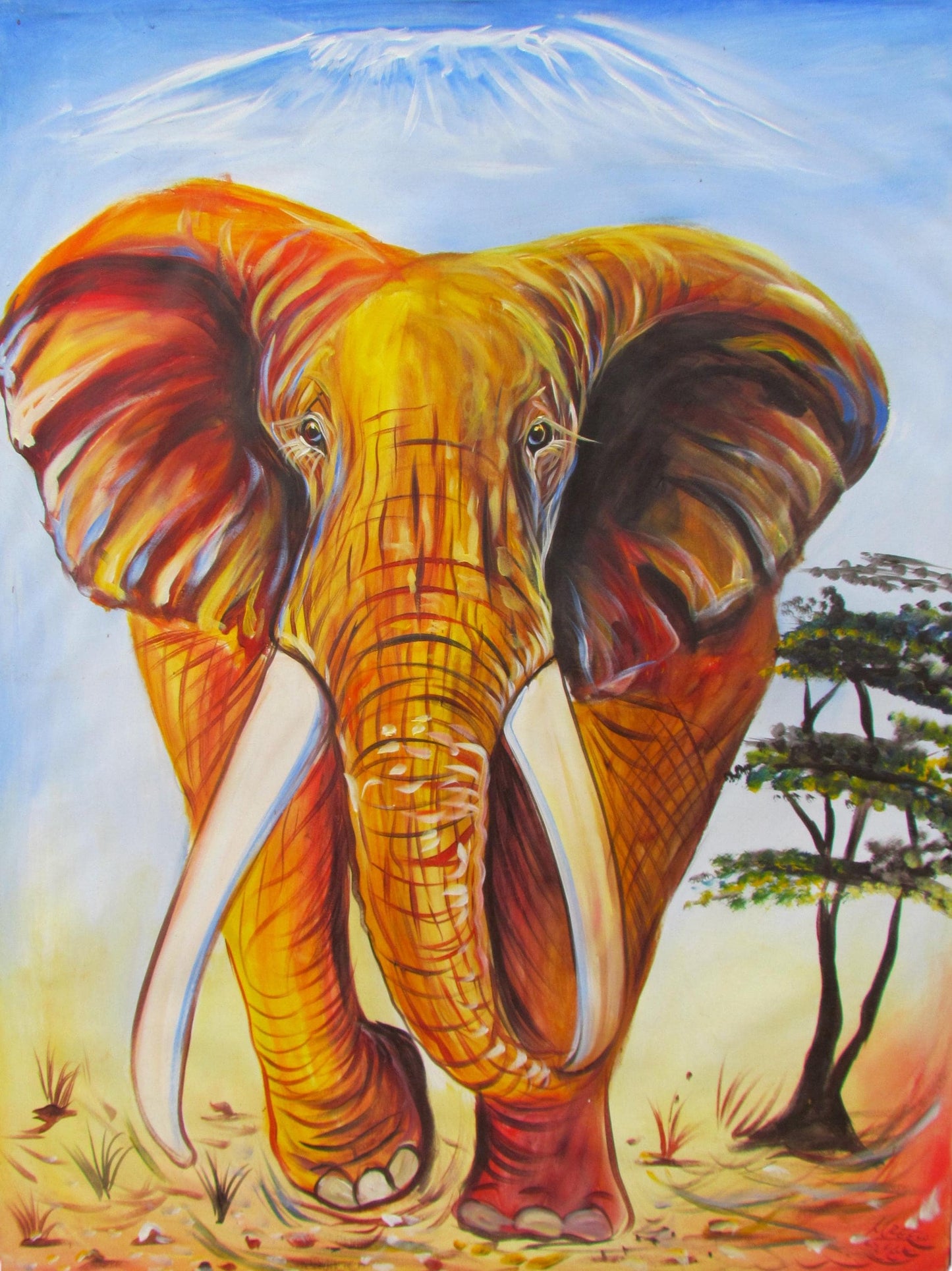 Peinture impressionniste d'éléphant | Décoration murale extra large | Portrait d'éléphant sur toile | Décoration d'intérieur