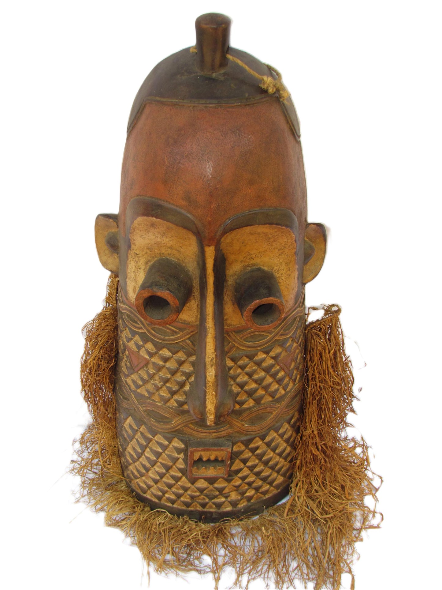 Rare African Tribal Brown Mask from MBOLE tribe with a Long nose, Primitive art DRC Zaire ethnographic art ethnic object home decor.
