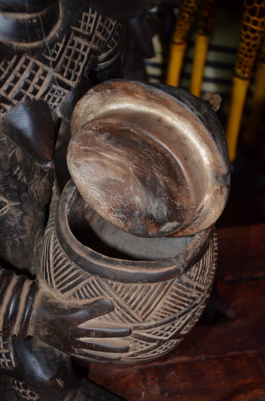 Authentic Luba Bowl Bearer | Mboko Ceremonial Figure | Congolese Tribal Art