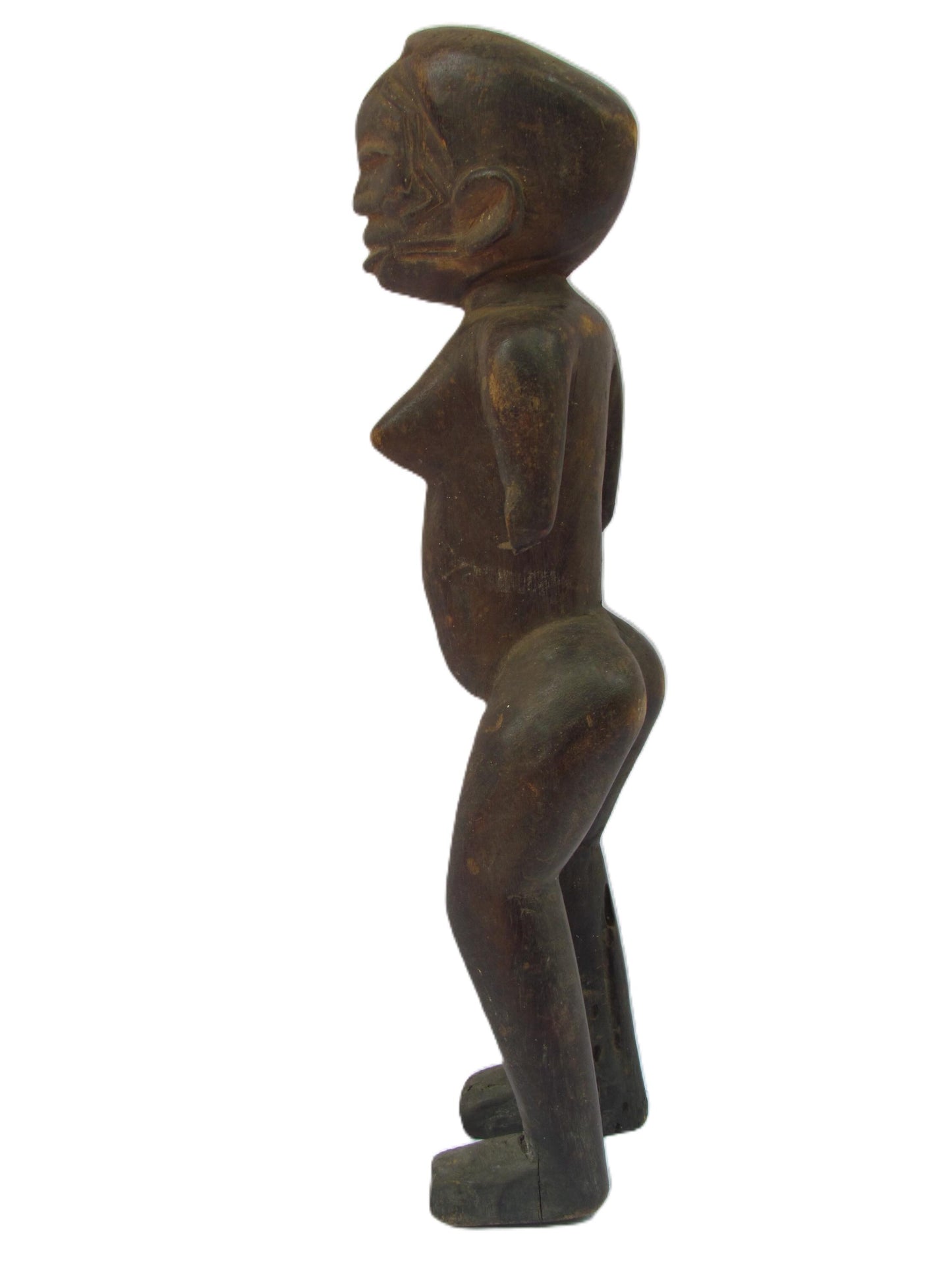 Statue originale antique Makonde Femme Rare Objet d'art primitif sculpté en bois Tanzanie Afrique.