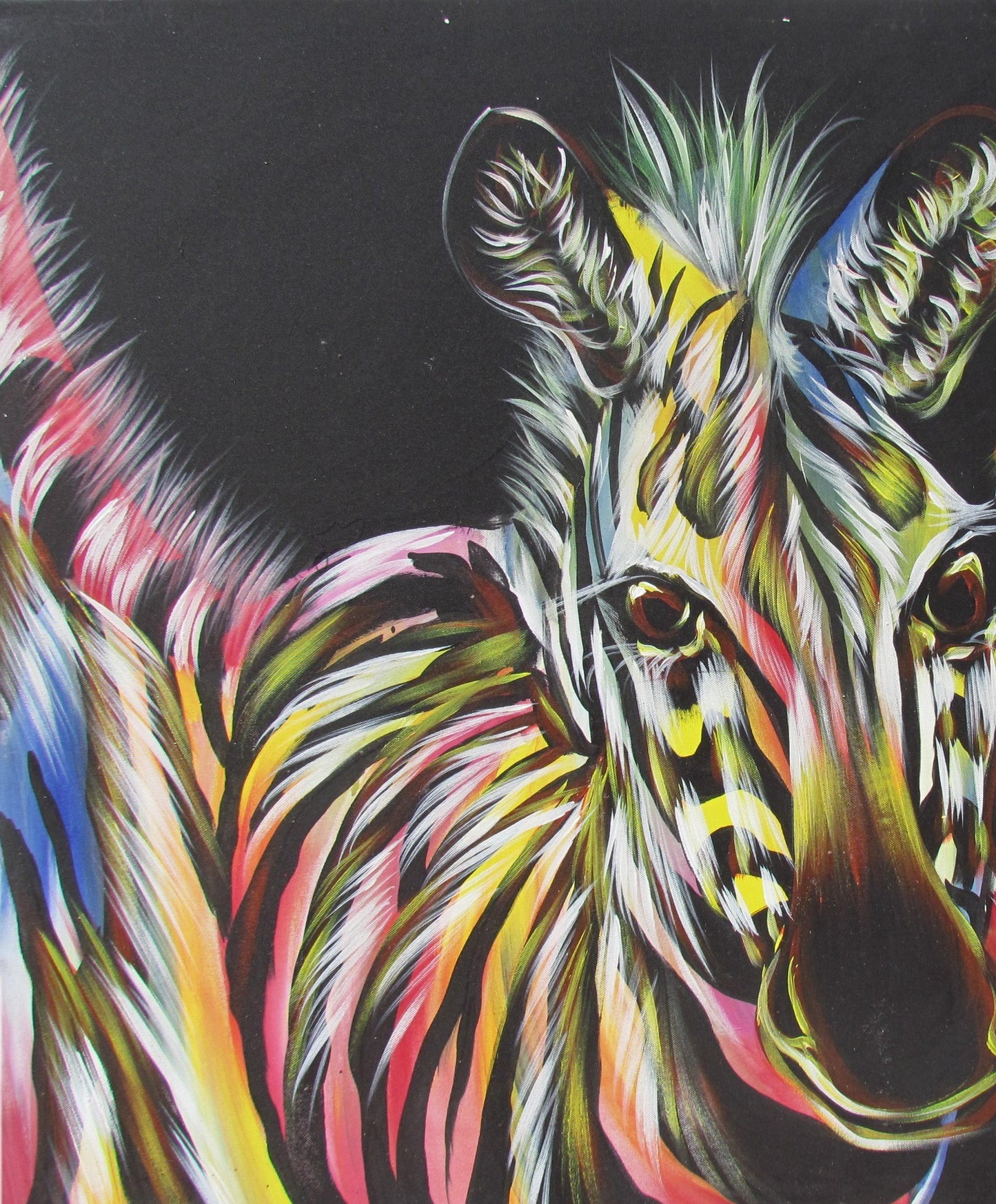 Tableau abstrait zèbre – Portrait animalier sur toile noir, blanc et rose, décoration minimaliste de la faune africaine, art moderne pour la maison ou le bureau