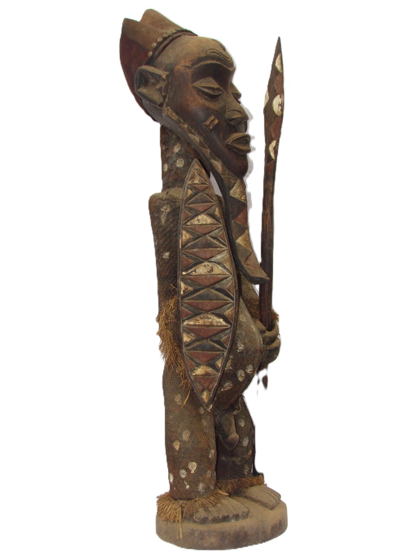 Antique Pende Tribe " Warrior Chief" Original Vintage Statue Carved Wood Congolese Sculpture Africa.