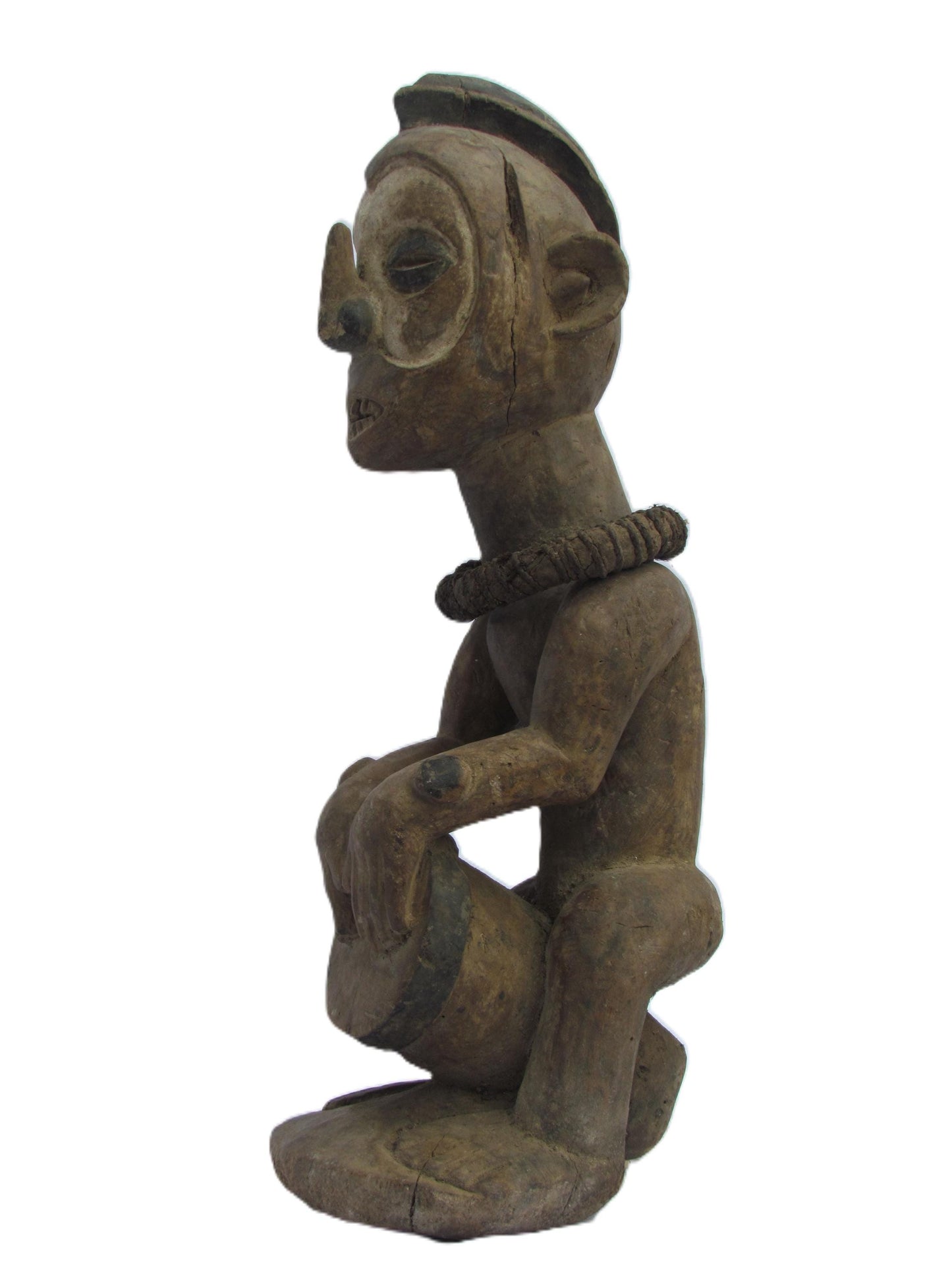 Statue masculine primitive en bois Ngwaka Sculpture antique vintage du Congo.