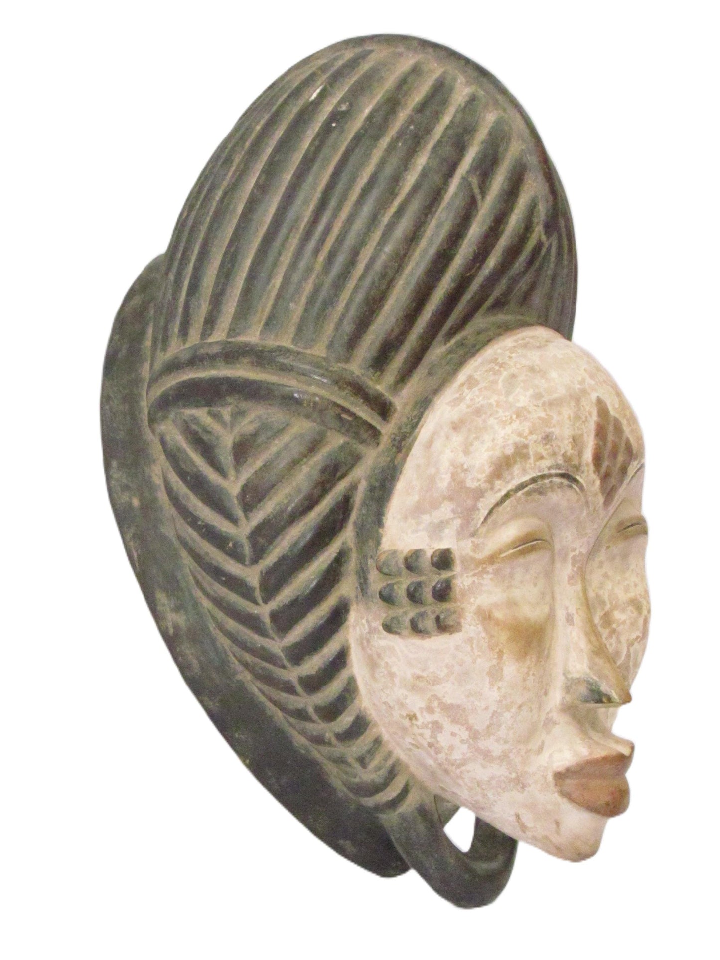 Bapunu White Africa Face Mask from Gabon, Tribal Art, Hand carved-Mask.