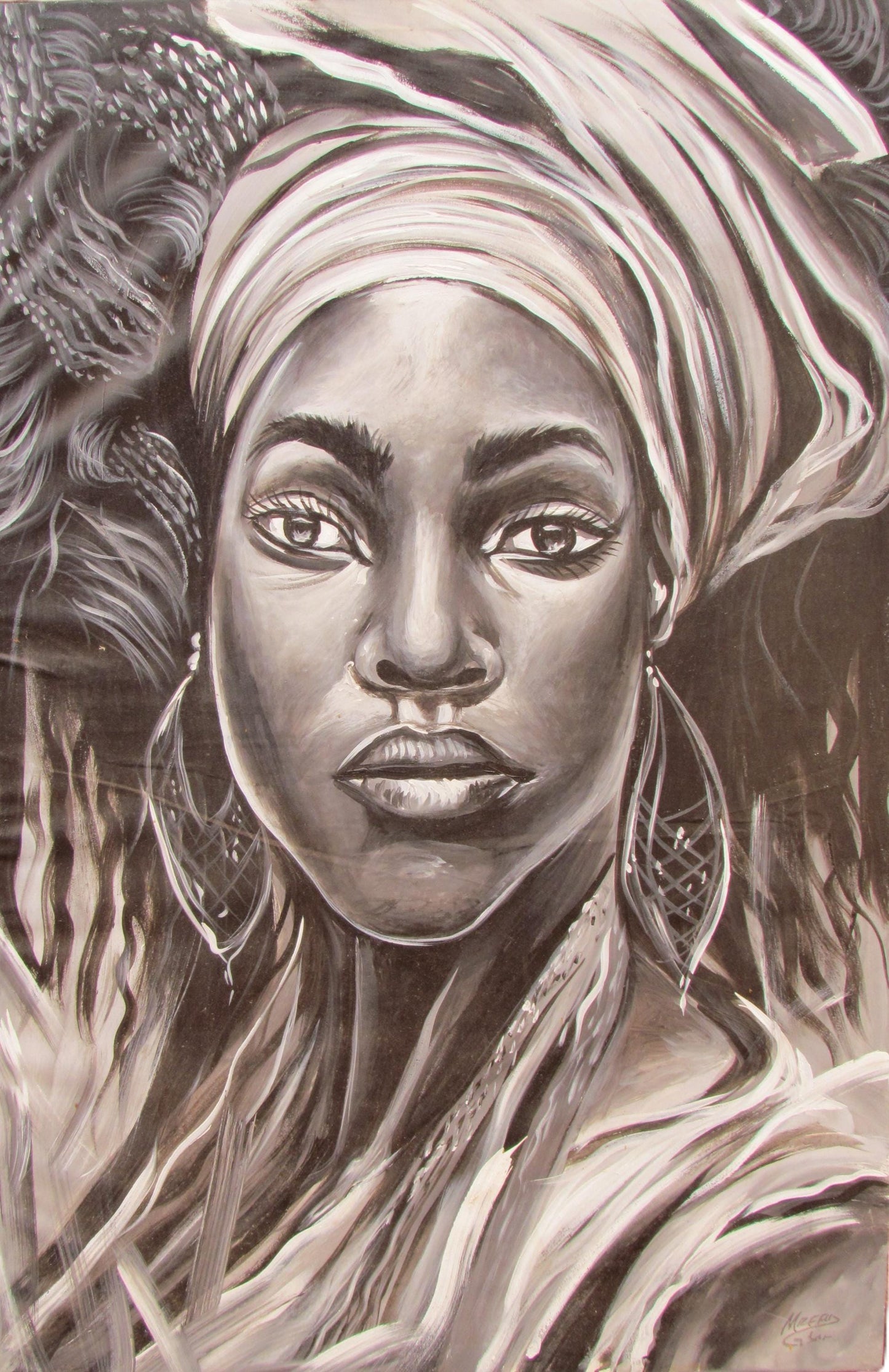 Toile murale représentant une femme africaine | Portrait abstrait de femme noire | Grande décoration murale moderne pour salon ou chambre