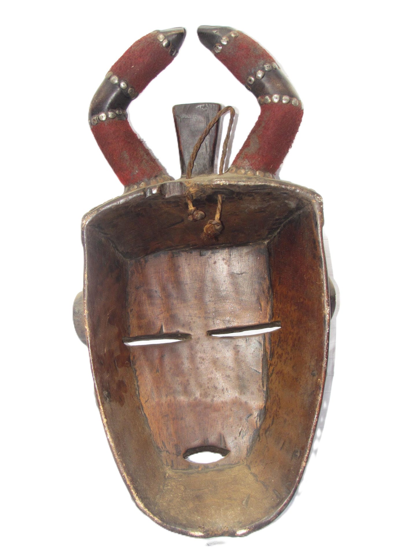 Primitive Ngata Tribal Wood Metal Mask Casque DRC Africa Fully-Functional Original Rare Antique Carving Vintage Congolese Art Object.