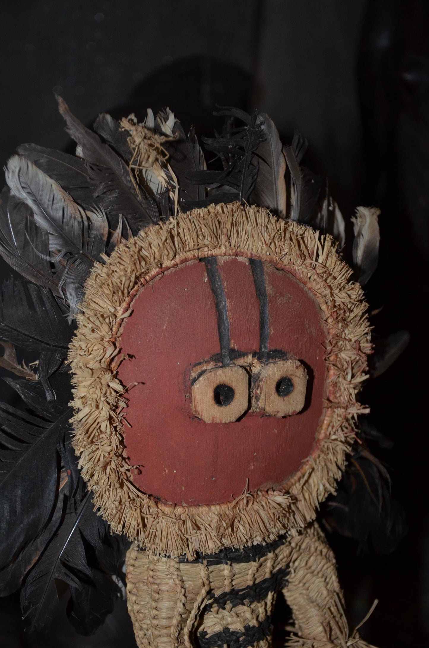 Pende Minganji Masquerade Dancer Doll - 17" Authentic Congo Woven Fiber Figure, Traditional Raffia & Feather Folk Art.