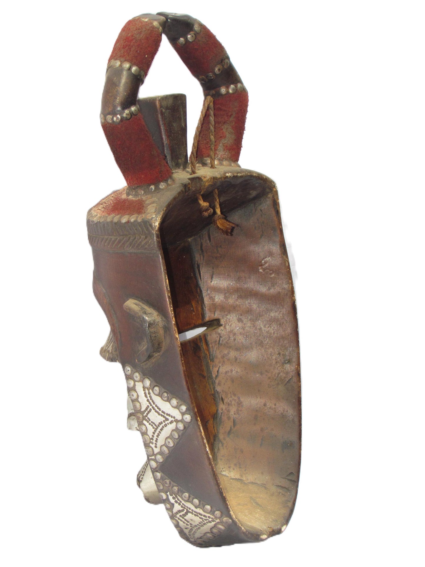 Primitive Ngata Tribal Wood Metal Mask Casque DRC Africa Fully-Functional Original Rare Antique Carving Vintage Congolese Art Object.