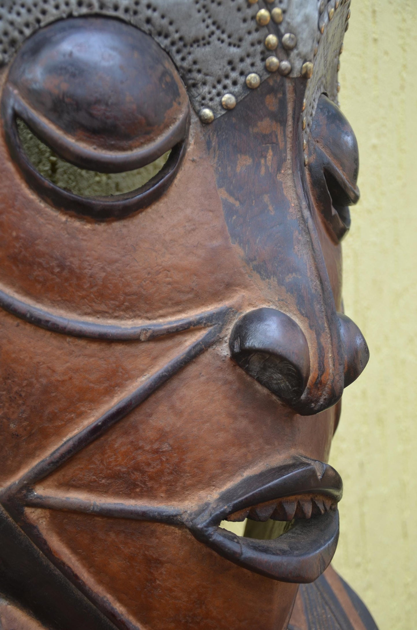 Marka African Mask – 34" Large Hand-Carved Wood & Brass Mask – Mali Wall Art.