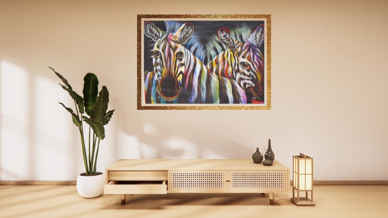 Tableau abstrait zèbre – Portrait animalier sur toile noir, blanc et rose, décoration minimaliste de la faune africaine, art moderne pour la maison ou le bureau