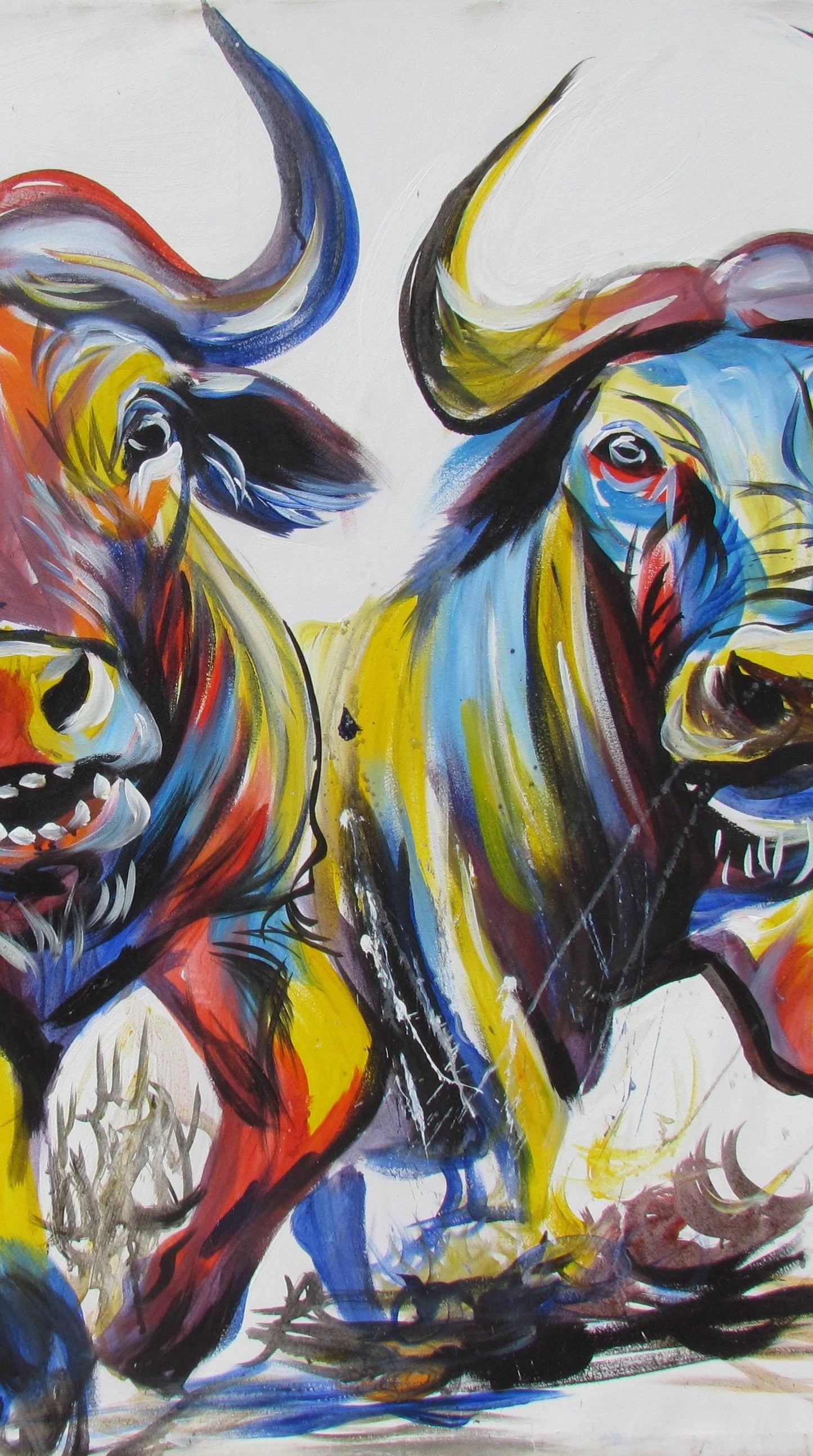 Peinture de buffle africain – Art mural original représentant la faune, décoration de salon, œuvre d'art africaine peinte à la main, style contemporain