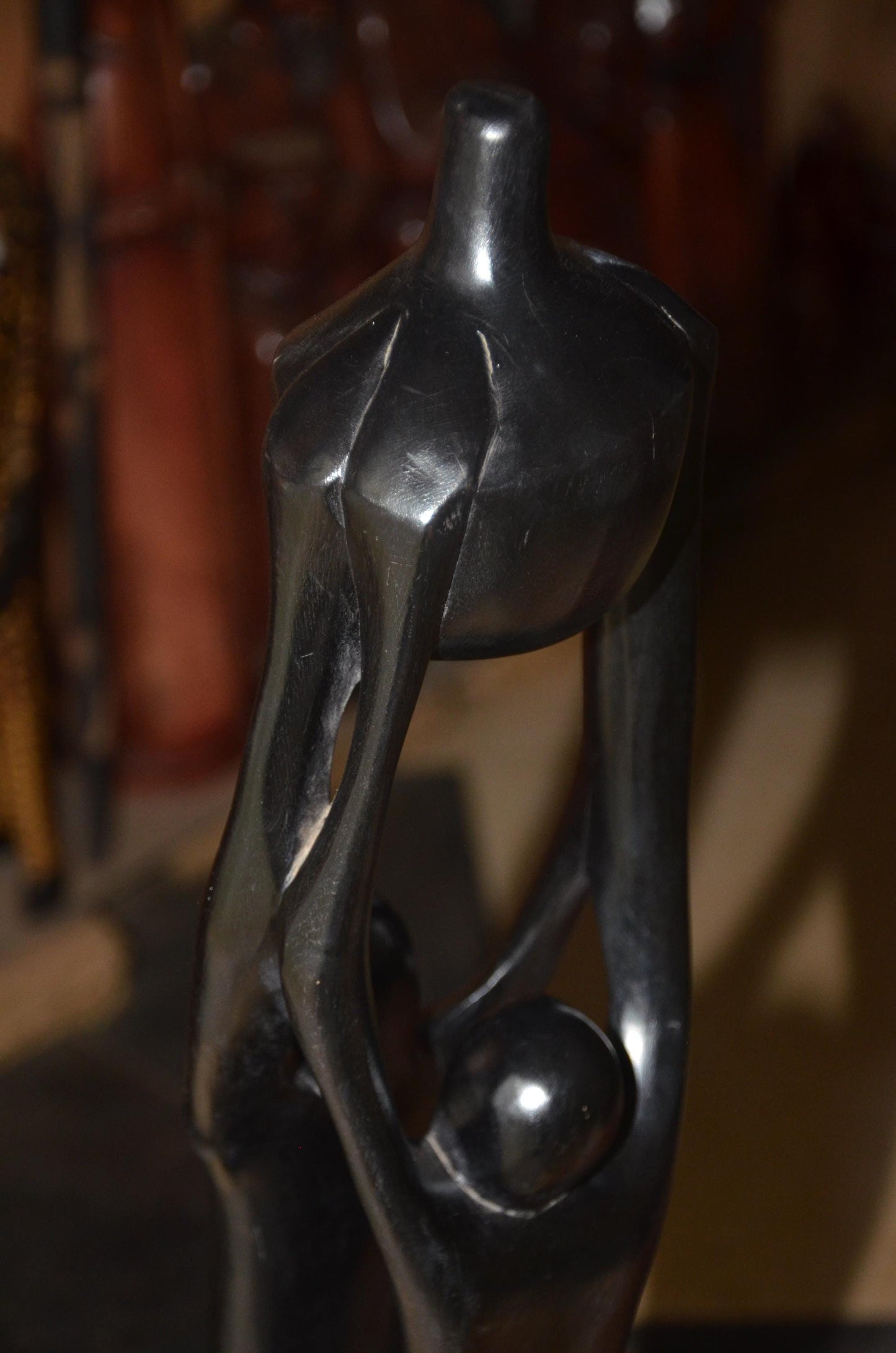 Hand-Carved African Abstract Family Embrace Sculpture