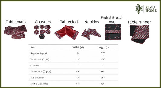 Large African Tablecloth Set with Runner Napkins Mats and Coasters, Tribal Dining Room Decor