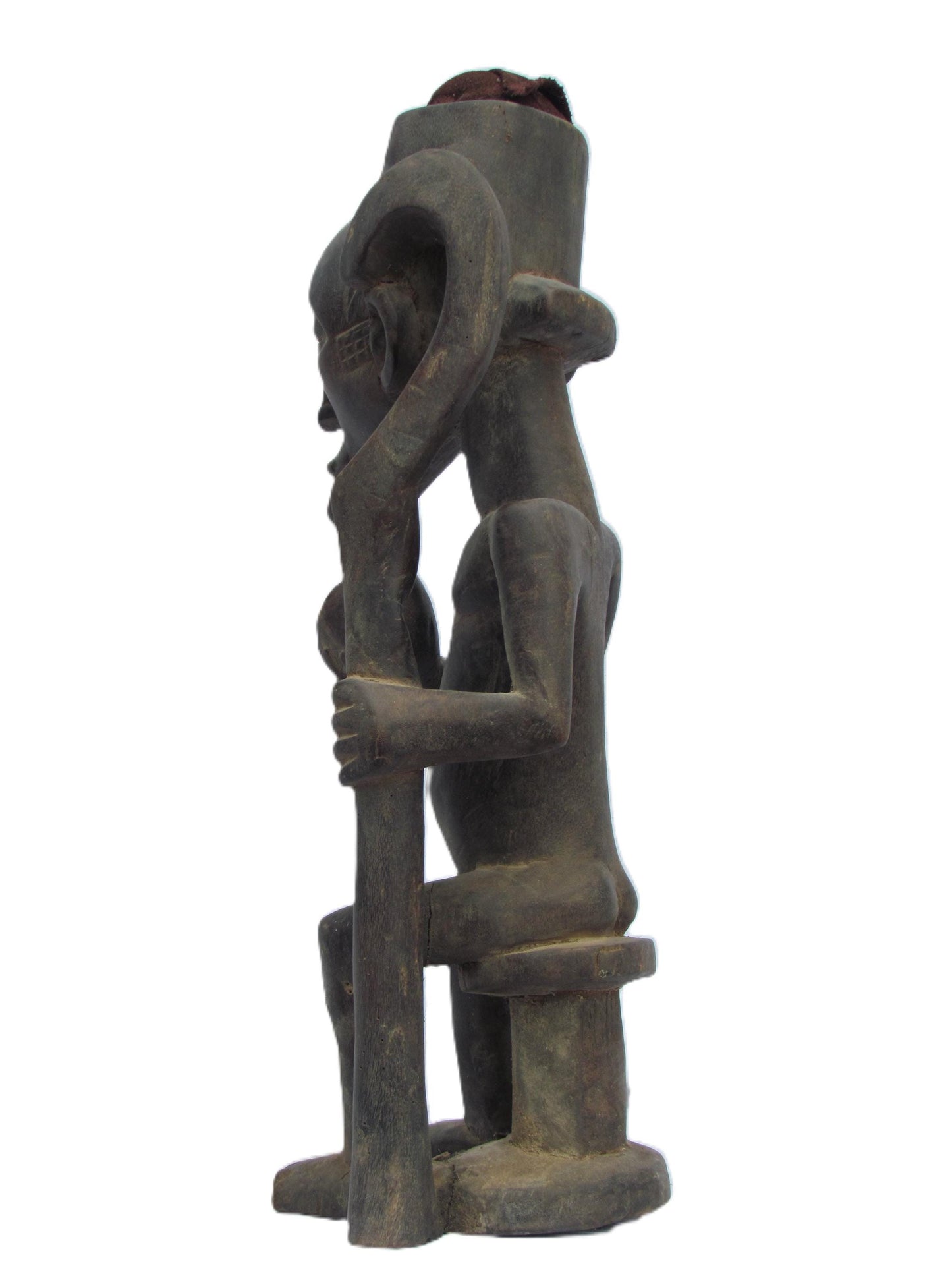 Vintage Luba Tribe "Smoking Peace Man" Statue Carved Wood Congo Vintage Original Sculpture Eastern DRC Africa Rare Floor Table Shelf Art Old
