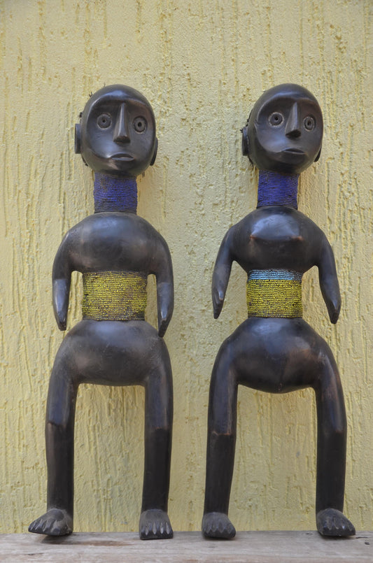 Namji Fertility Dolls – 30" Hand-Carved Beaded Dowayo Figures – Cameroon Art.