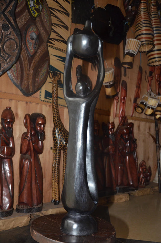 Hand-Carved African Abstract Family Embrace Sculpture