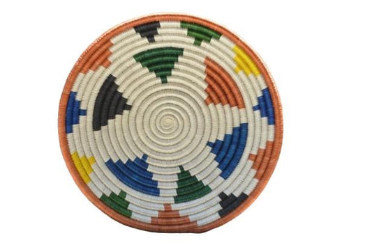 Medium Colorful Handwoven Wall Basket – White, Red, Green, Blue & Black Sisal Decor