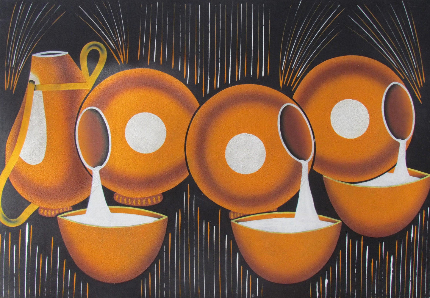 Arte ruandés con calabaza | Pintura sobre almacenamiento de leche | Decoración de pared africana | Lienzo de cocina Ikivuguto | Regalo de cultura tribal