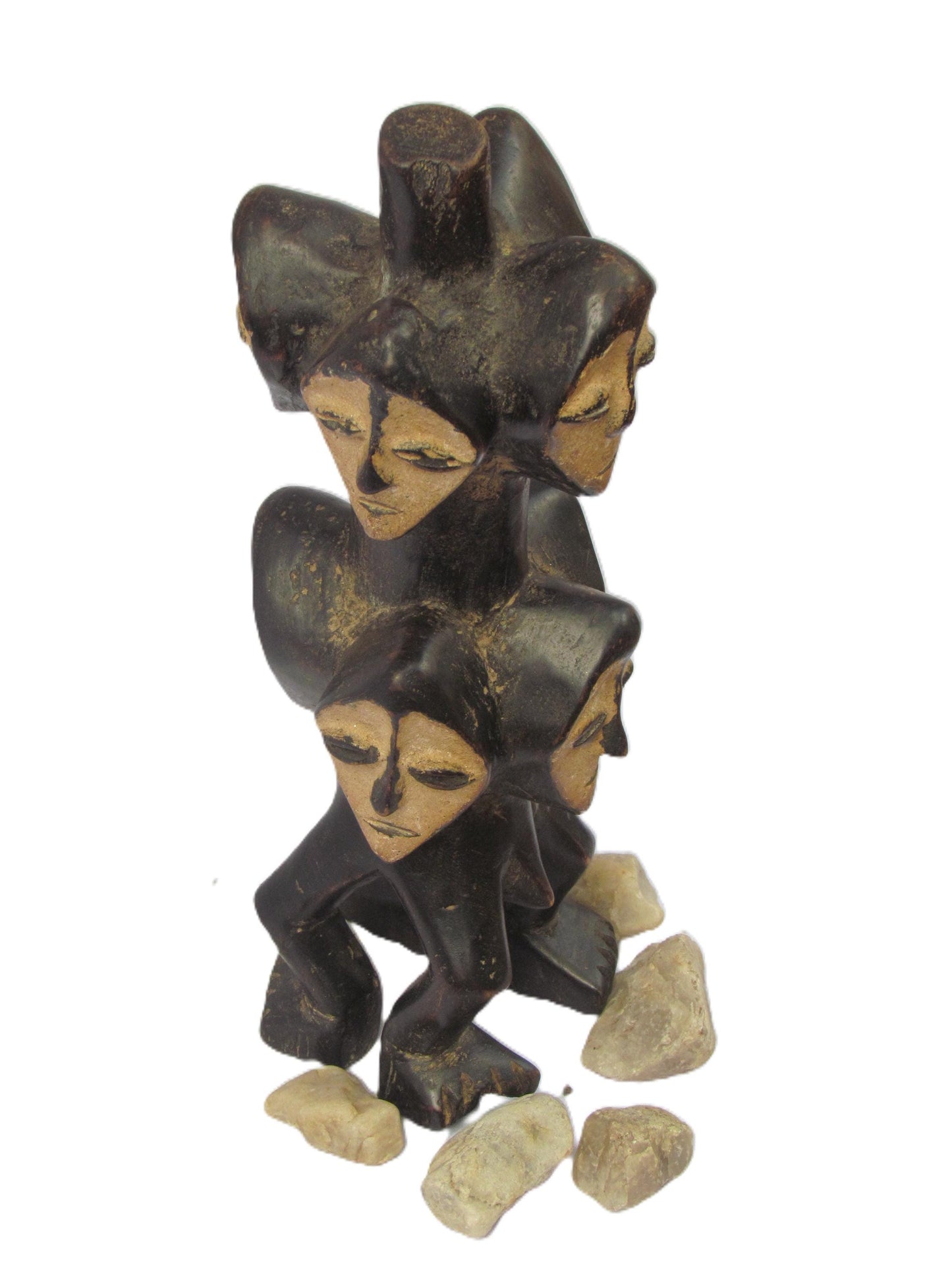 Statue à têtes multiples Lega – Sculpture tribale de la Société Bwami – Art rituel sculpté à la main de la RDC