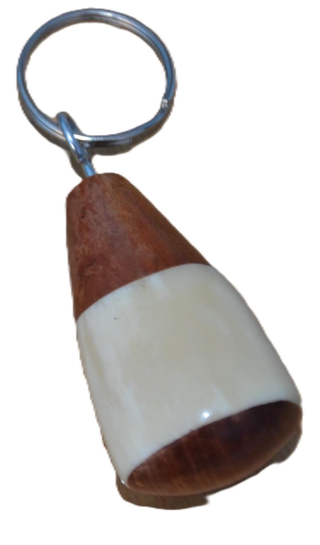 Wooden Brown and White Keyholder, Handmade African Carved Wood Keyring Gift