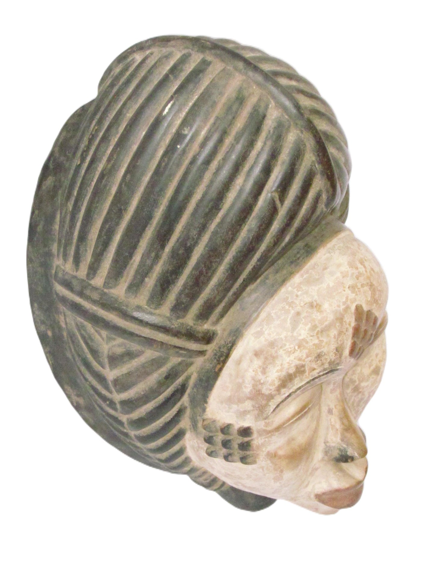 Bapunu White Africa Face Mask from Gabon, Tribal Art, Hand carved-Mask.