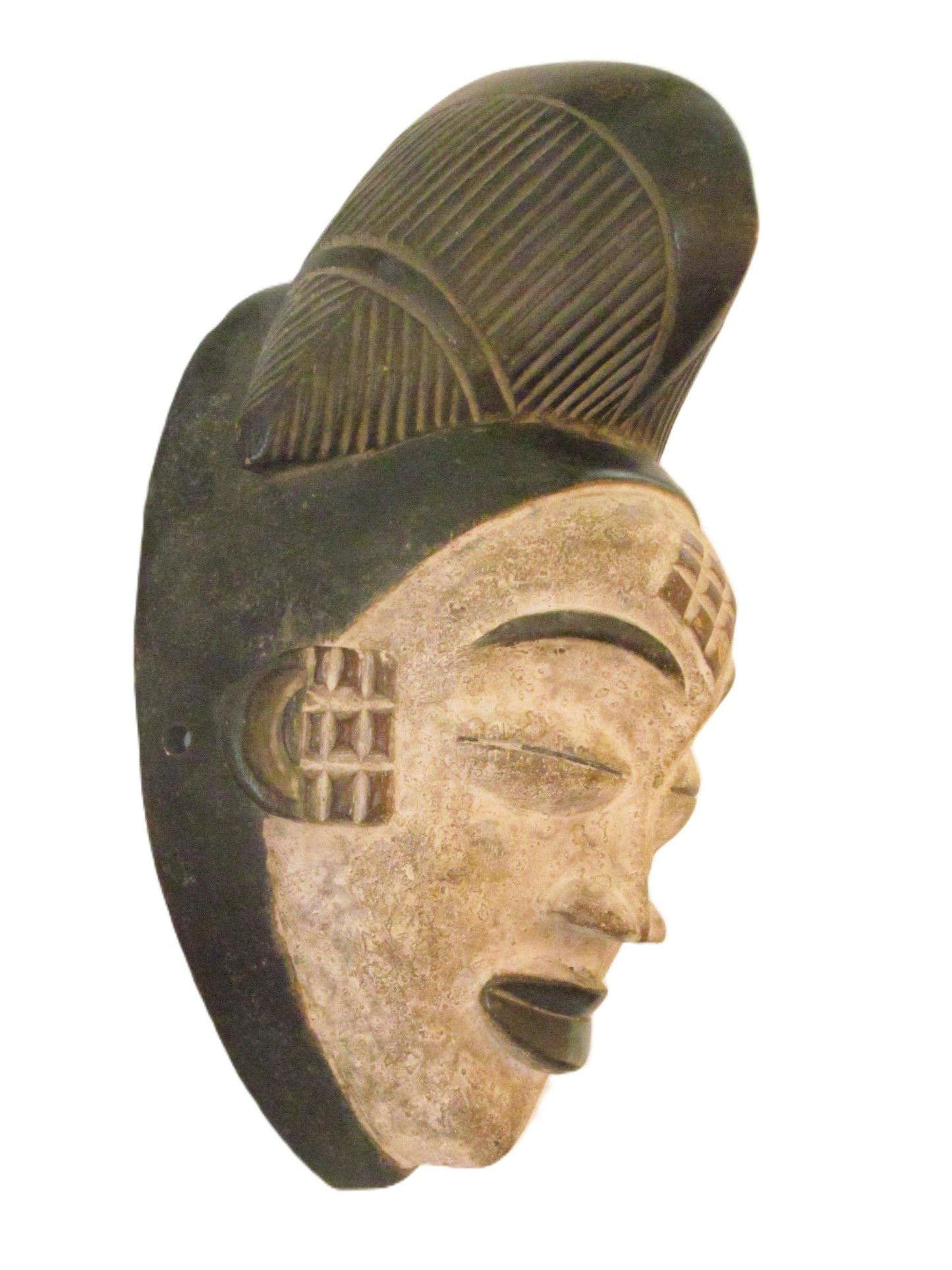 Bapunu White Africa Face Mask from Gabon, Tribal Art, Hand carved-Mask
