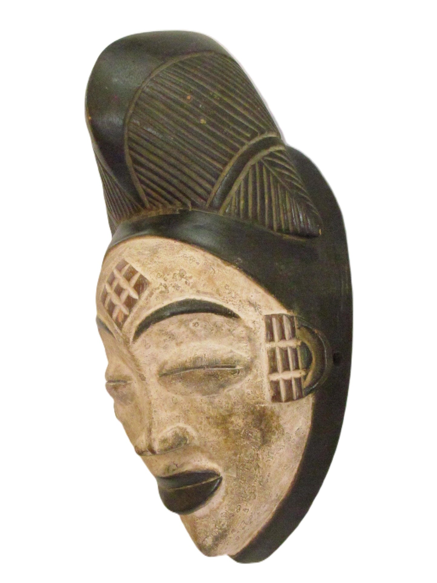 Bapunu White Africa Face Mask from Gabon, Tribal Art, Hand carved-Mask