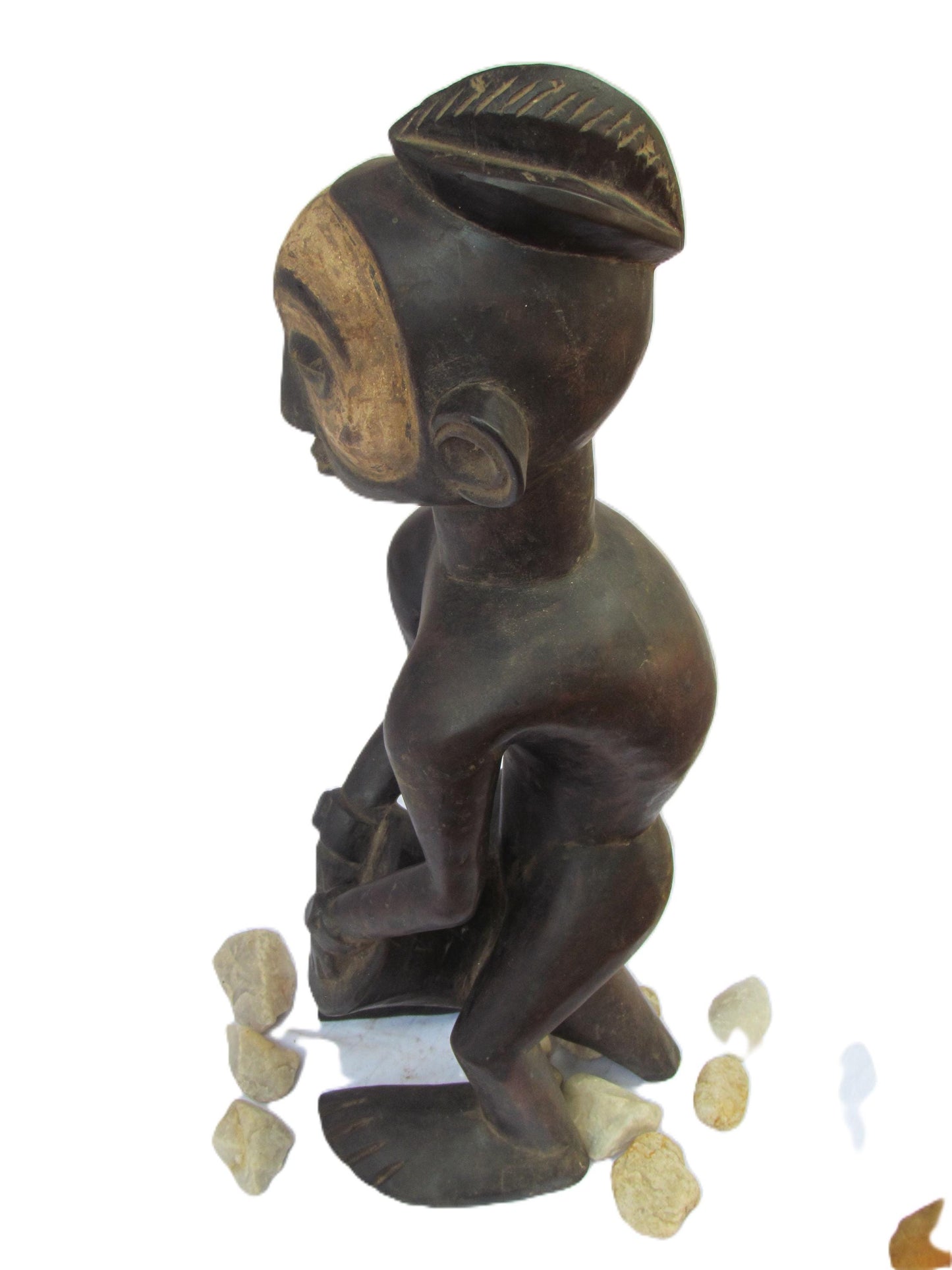 Statue antique de la tribu Suku – Figurine en bois primitif sculptée à la main | Art tribal congolais de RDC | Sculpture ancestrale africaine vintage