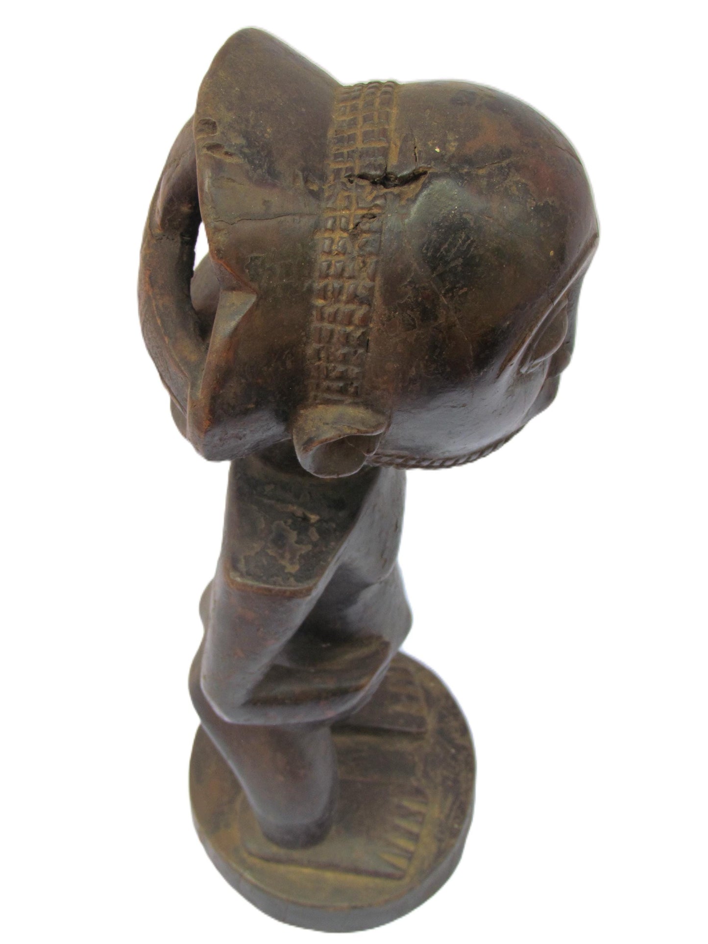 Statue africaine originale primitive en bois sculpté de la tribu Luba Congo