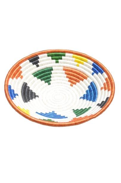 Medium Colorful Handwoven Wall Basket – White, Red, Green, Blue & Black Sisal Decor