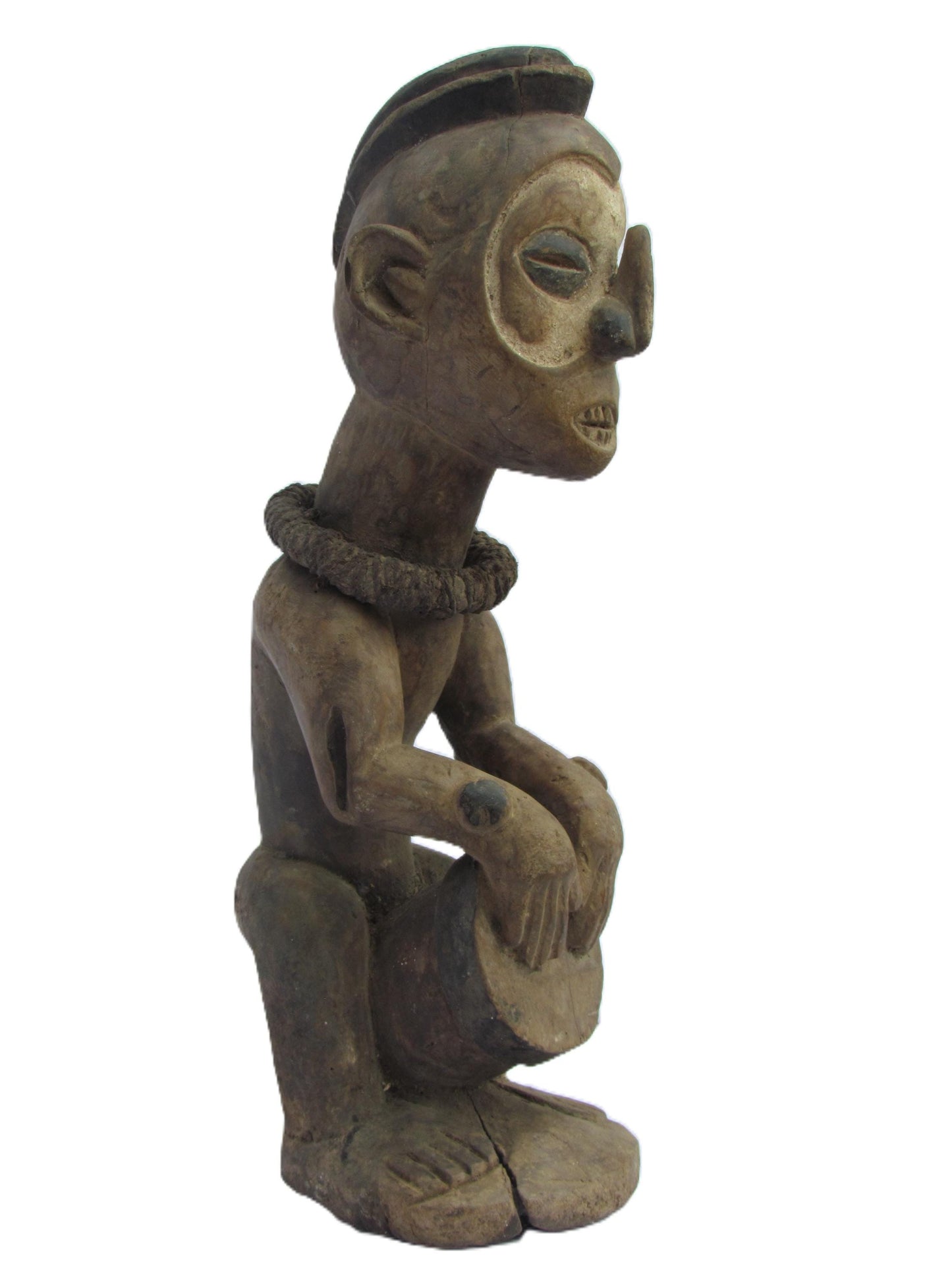 Statue masculine primitive en bois Ngwaka Sculpture antique vintage du Congo.