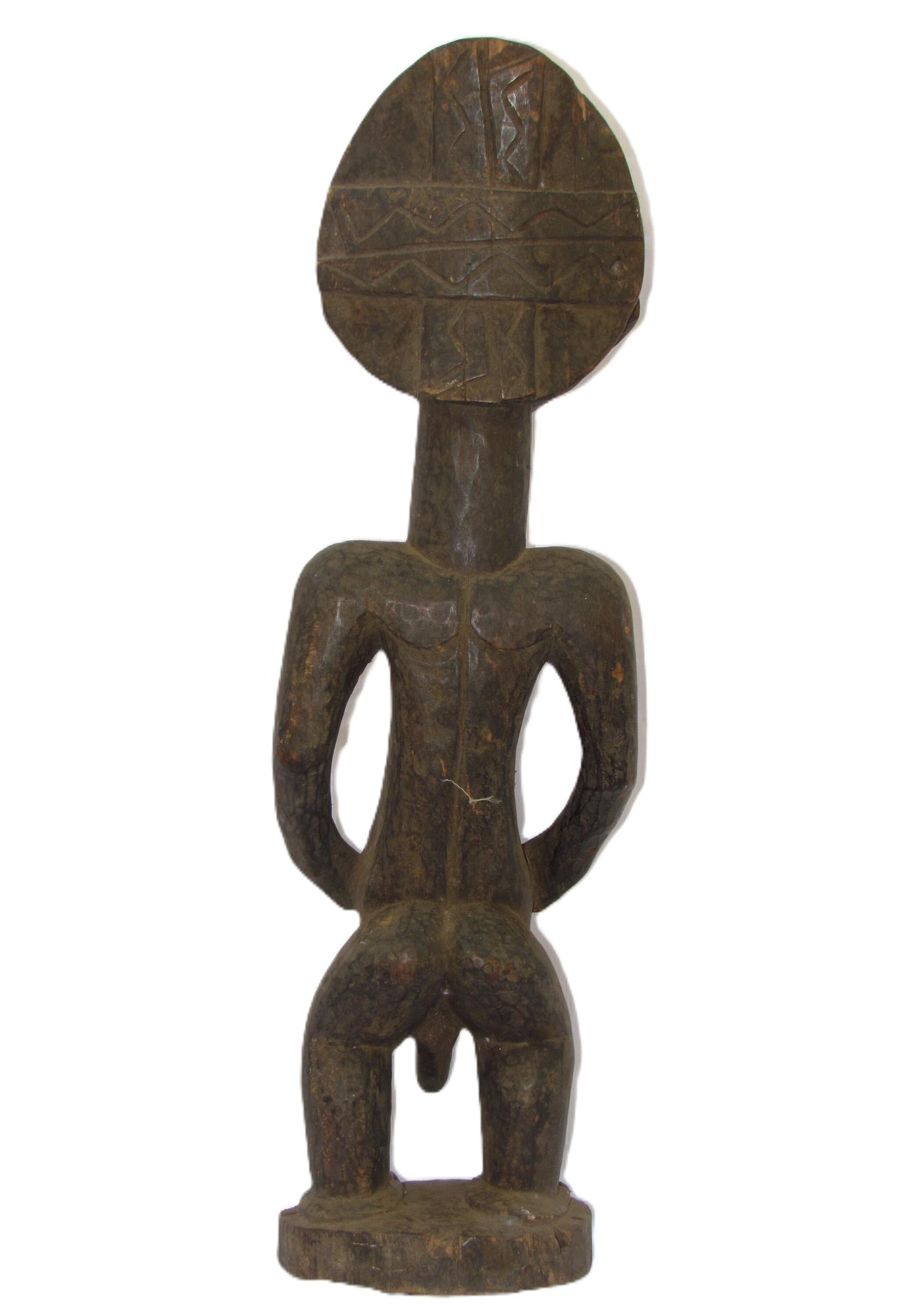 Statue masculine africaine antique en bois sculpté de la tribu Luba, Congo.
