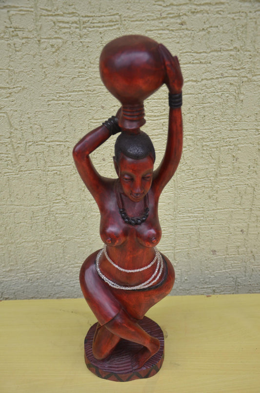 Large African Wooden Water Bearer Figurine | Tribal Art