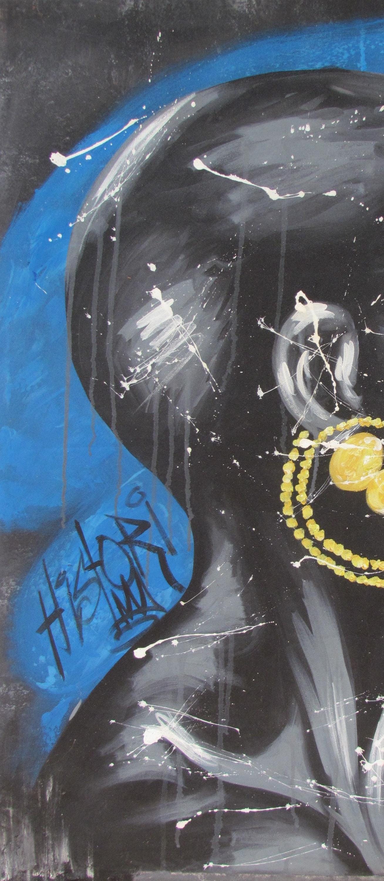 Impression sur toile représentant une femme africaine – Art mural féministe, portrait à l'huile bleu et jaune, décoration d'intérieur pour femme noire, art afro pour le salon