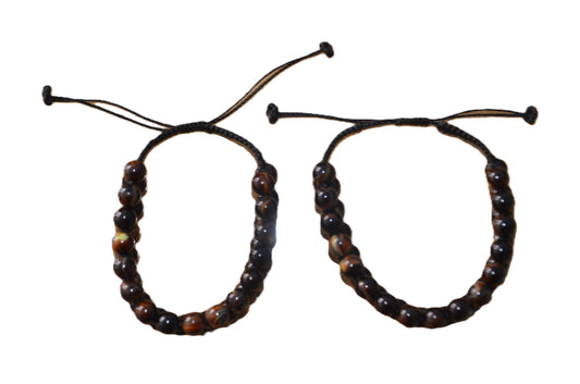 Dark Brown Rwandan Beaded Bracelets Pair, Handmade Geometric African Boho Jewelry Set, Earthy Cuff