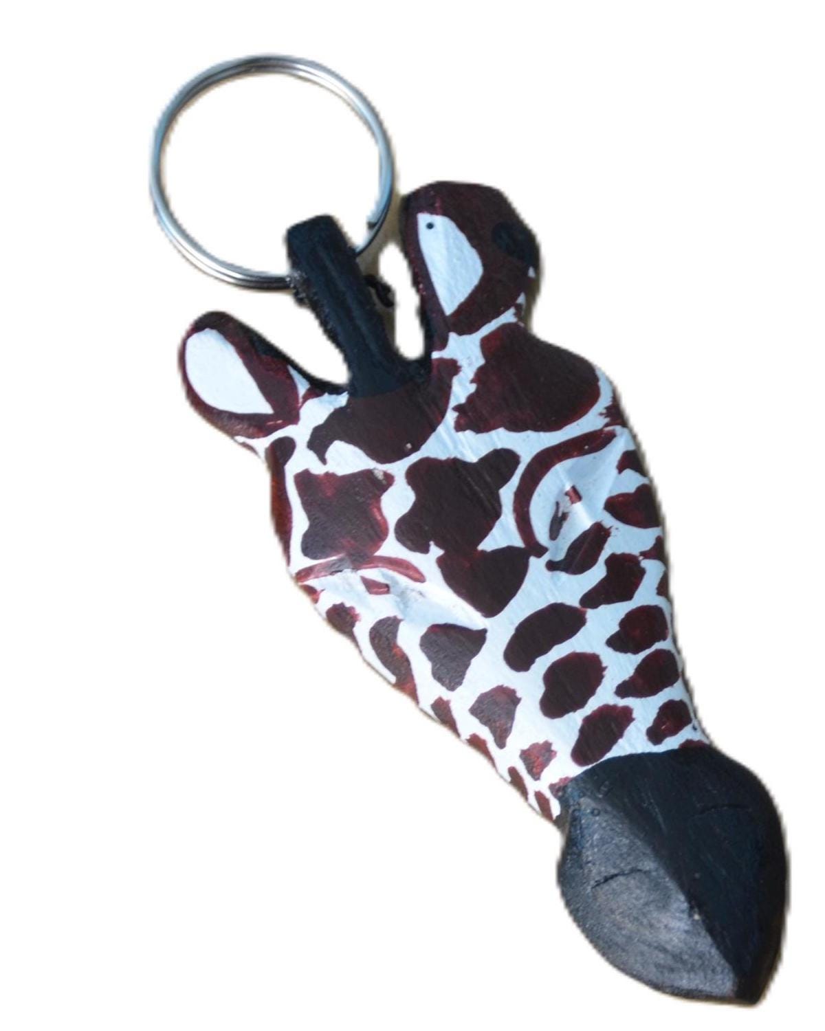 Giraffe Head Wooden Keyholder , Handmade African Carved Wood Safari Animal Keyring