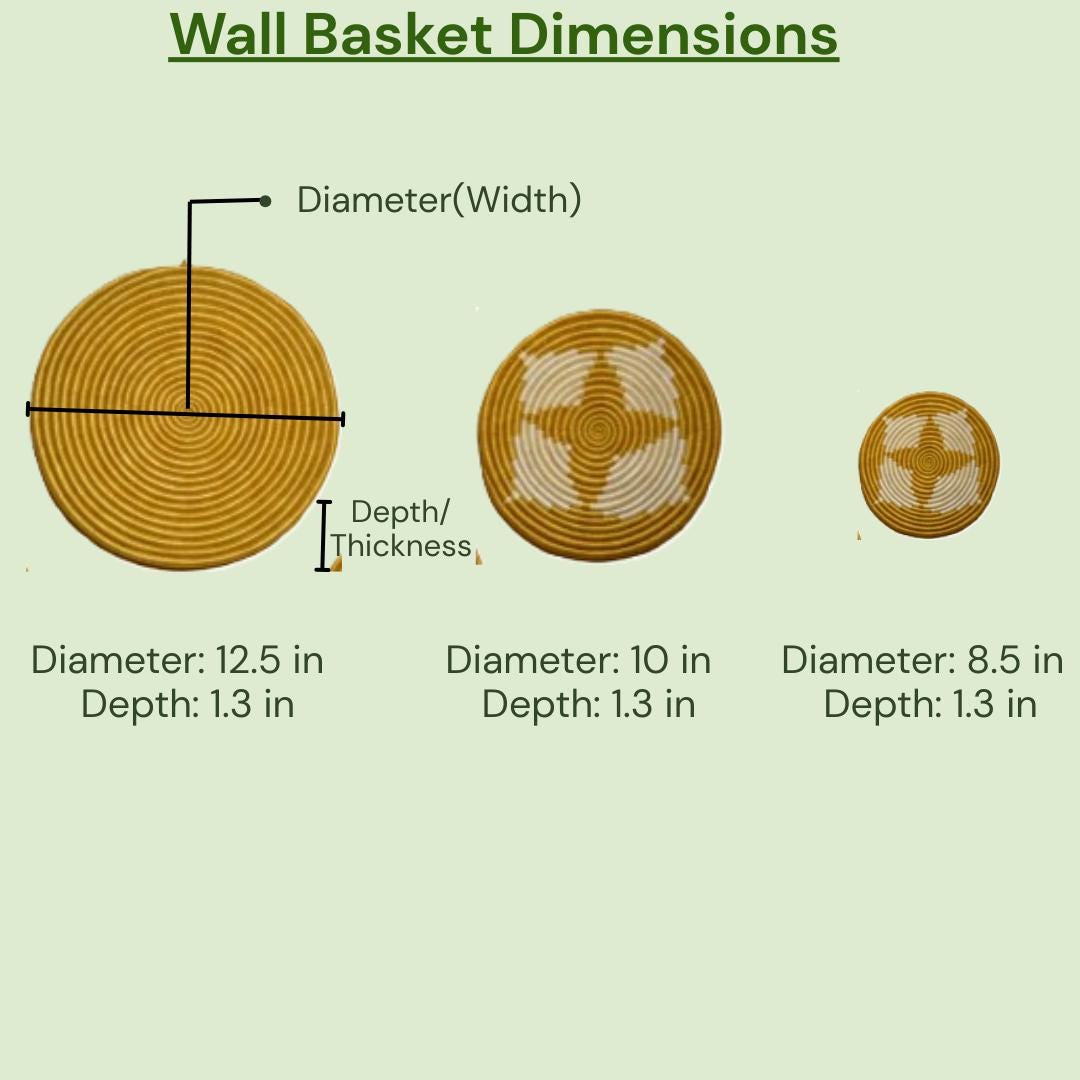 Set of 6 Handwoven Round Wall Baskets – Gold & White Floral Sisal Decor