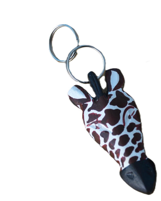 Giraffe Head Wooden Keyholder , Handmade African Carved Wood Safari Animal Keyring