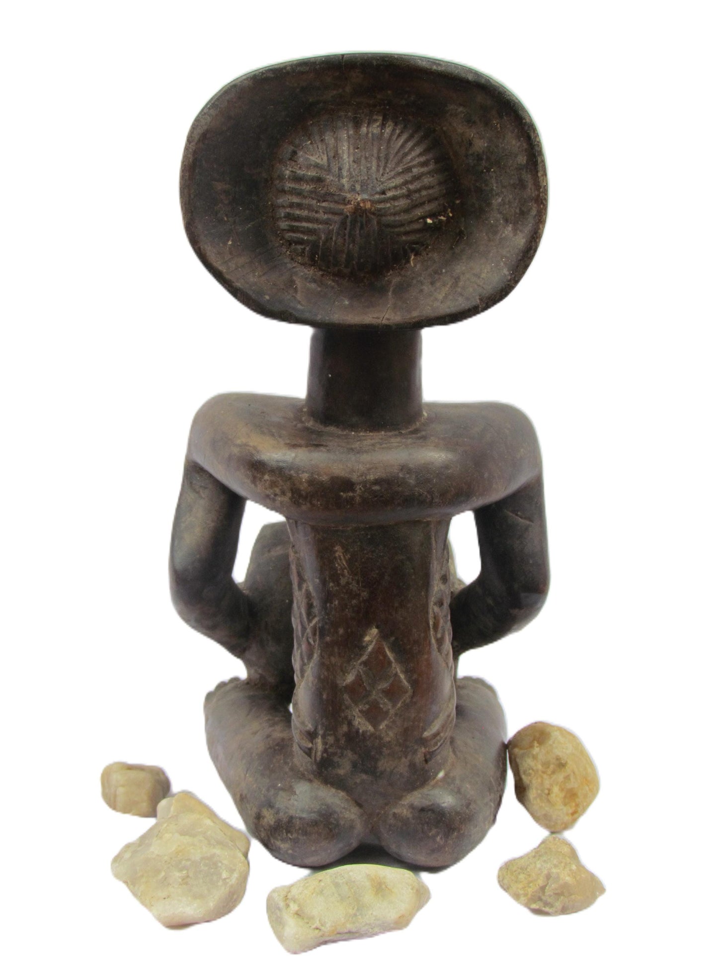 Statue de devineresse Luba – Art tribal africain du Congo et de Zambie | Figurine rituelle en bois sculptée à la main avec bol