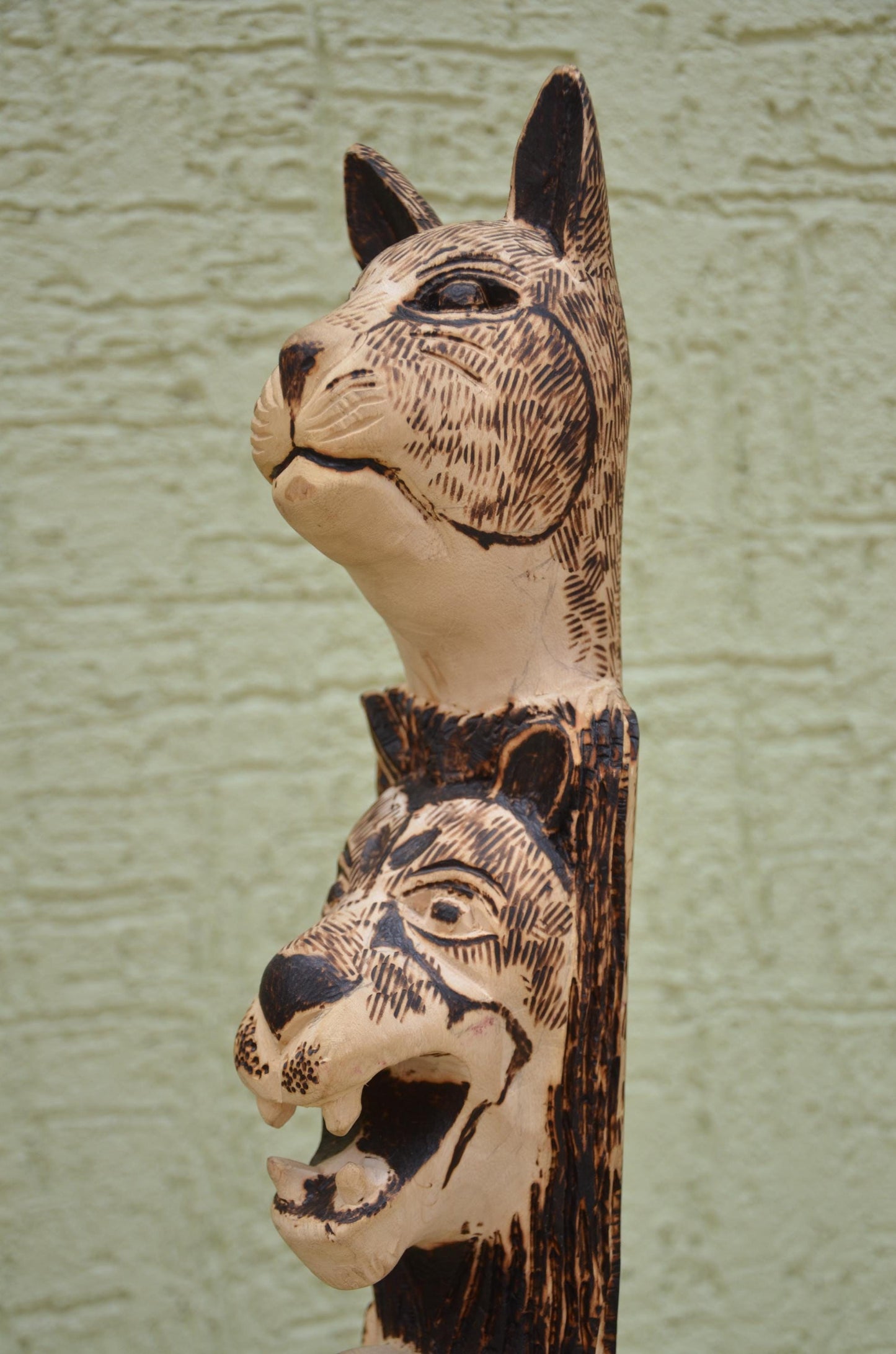 African Wooden Safari Animal Totem Sculpture | Tribal Art