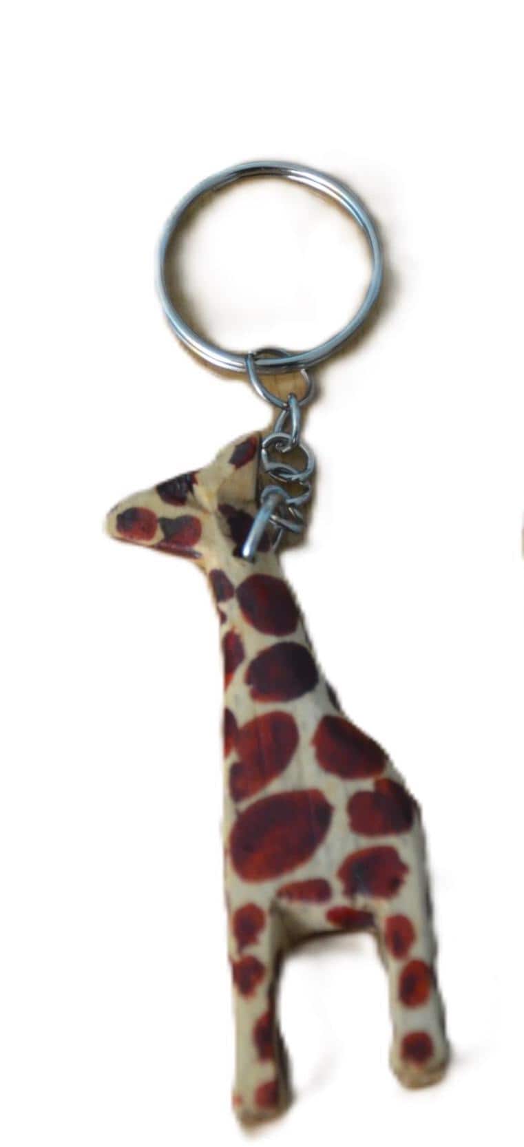 Wooden Giraffe Head Keyholder Set of 2, Handmade African Carved Wood Safari Animal Keyring