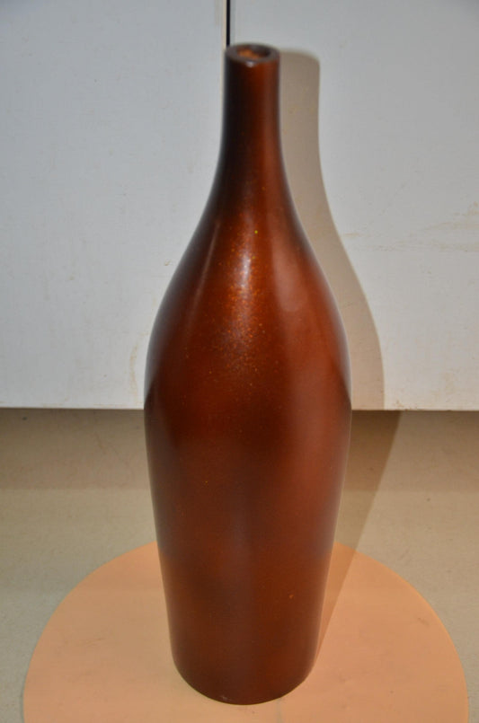 Tall Wooden Floor Vase | Metallic Bronze Long Neck Bottle Vase