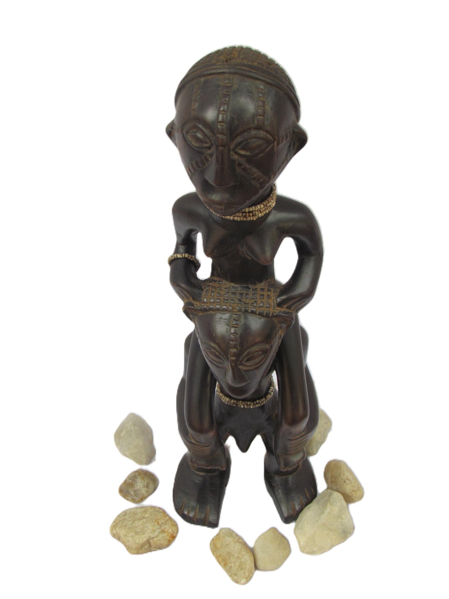 Figurine double Tabwa – Art tribal d'Afrique centrale | Statues masculines et féminines en bois sculptées à la main, originaires du Congo et de Zambie