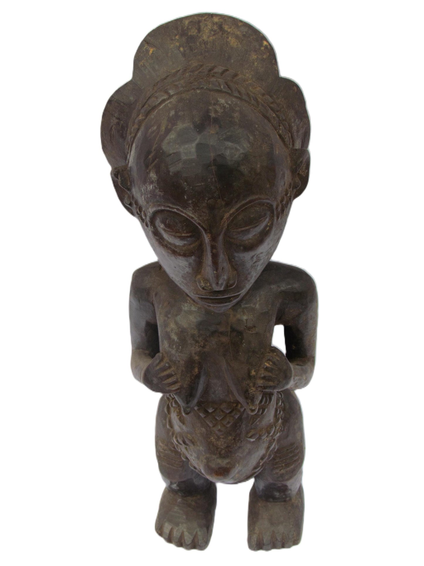 Primitive Luba "Pregnant Woman" Original Fertility Statue Wood Congo Vintage Antique Sculpture DRC Africa Rare Floor Coffee Table Shelf Art.