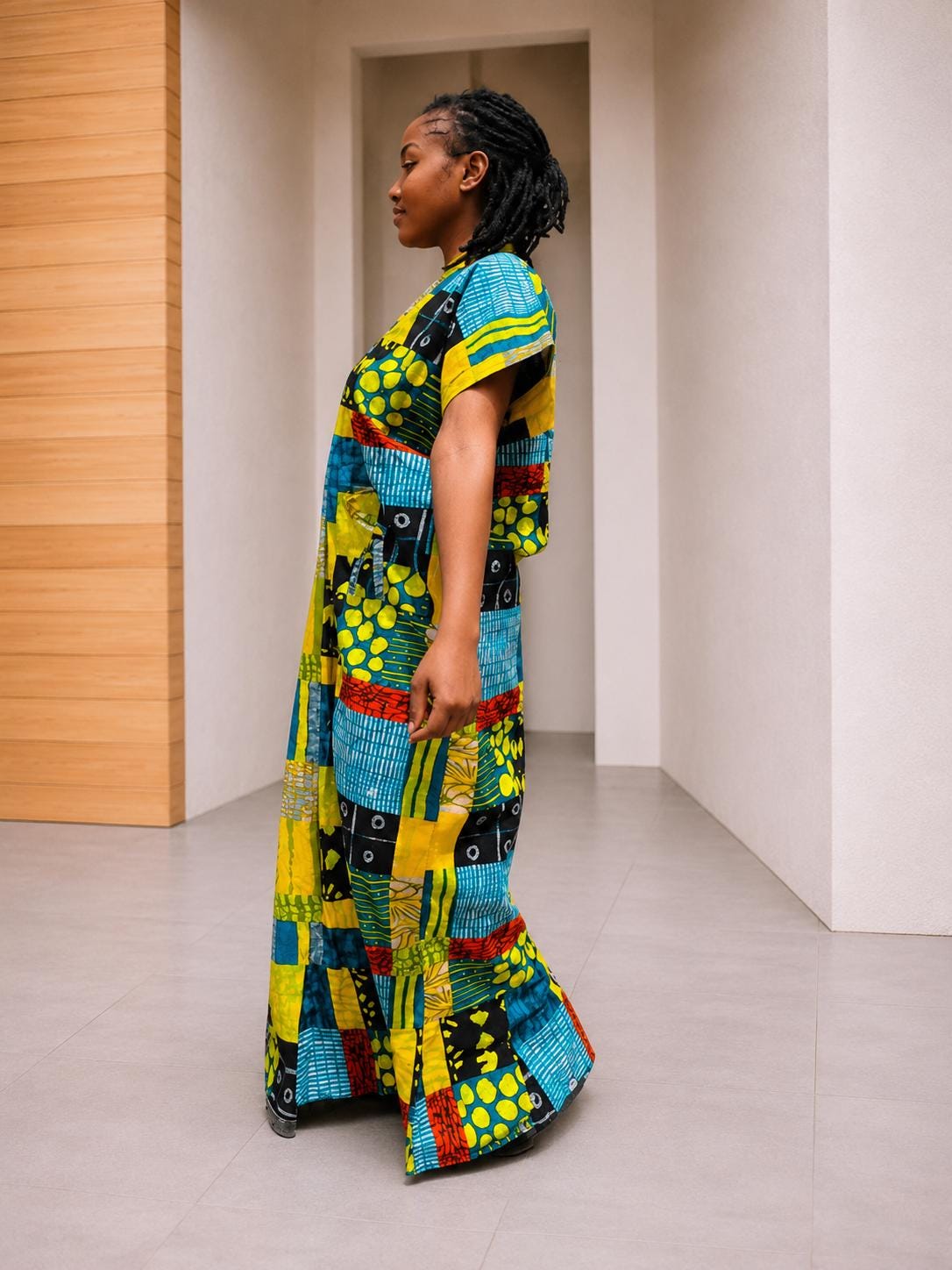 Deela Ankara Patchwork Bubu Dress | Free Size African Print Caftan, Maxi Dress